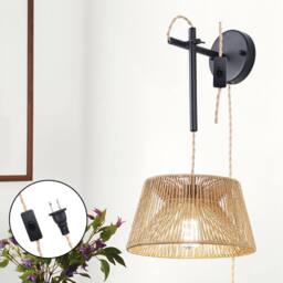 NIVOR Wall Lights Rattan Plug-in Swing Arm Sconce with Bulb Included E27 in Brown - thumbnail 1