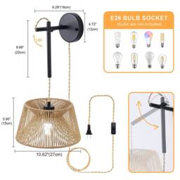 NIVOR Wall Lights Rattan Plug-in Swing Arm Sconce with Bulb Included E27 in Brown - thumbnail 2