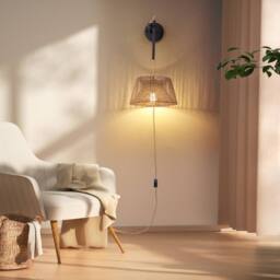 NIVOR Wall Lights Rattan Plug-in Swing Arm Sconce with Bulb Included E27 in Brown - thumbnail 4