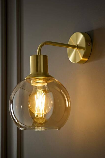ValueLights Bellamy Wired Glass Globe Wall Light in Gold - image 1