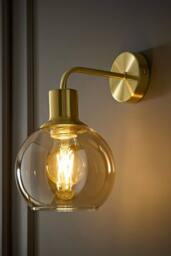 ValueLights Bellamy Wired Glass Globe Wall Light in Gold - thumbnail 1