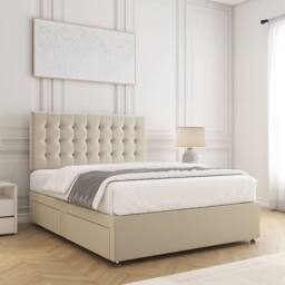 "BSSPOKE Maria Velvet Divan Bed Set 24""Headboard & 2Drawers Footend & Mattress in Cream - Size: King" - thumbnail 3
