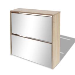 Berkfield Home Shoe Cabinet 2-Layer Mirror Oak 63x17x67 cm in Light Tan - Size: 63 x 17 x 67 cm - thumbnail 3