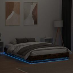 Berkfield Home Bed Frame with LED without Mattress Smoked Oak 120x200 cm in Brown - Size: Small Double - thumbnail 4