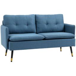 Wyld Haus Mado 2 Seater Sofa Dark Blue Button Tufted Cushions Gold Steel Legs - thumbnail 2