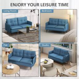 Wyld Haus Mado 2 Seater Sofa Dark Blue Button Tufted Cushions Gold Steel Legs - thumbnail 7