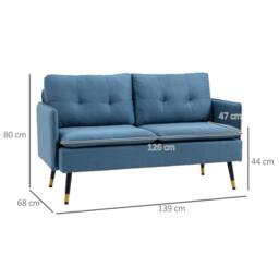 Wyld Haus Mado 2 Seater Sofa Dark Blue Button Tufted Cushions Gold Steel Legs - thumbnail 3