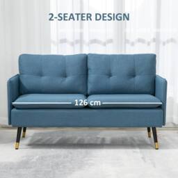 Wyld Haus Mado 2 Seater Sofa Dark Blue Button Tufted Cushions Gold Steel Legs - thumbnail 6