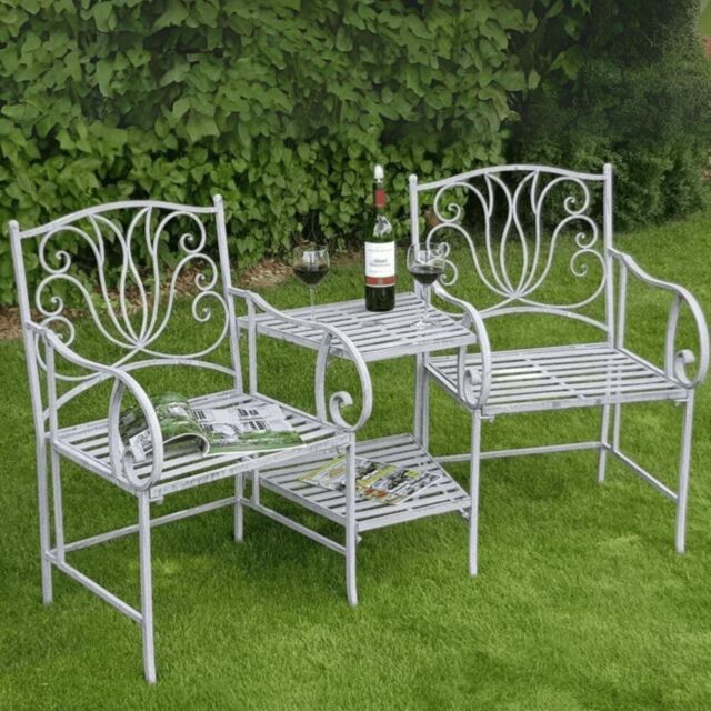 Garden Bench Duo Love Seat Companion Chair Outdoor Seater by