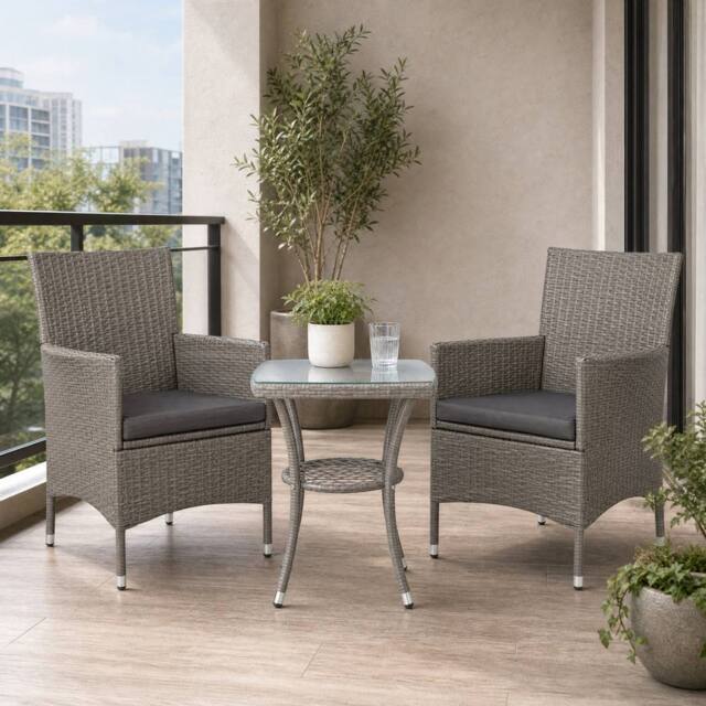 STILVORA Bistro Set with Tempered Glass Table Light Grey - image 1
