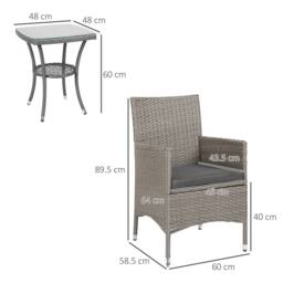 STILVORA Bistro Set with Tempered Glass Table Light Grey - thumbnail 2
