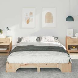 Berkfield Home Stylish Floor Bed Frame with Storage Brown 140 x 220 cm Solid pin in Natural - thumbnail 4