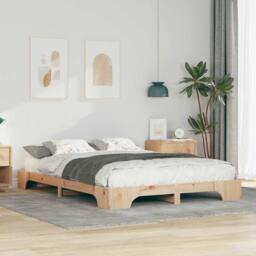 Berkfield Home Stylish Floor Bed Frame with Storage Brown 140 x 220 cm Solid pin in Natural - thumbnail 2