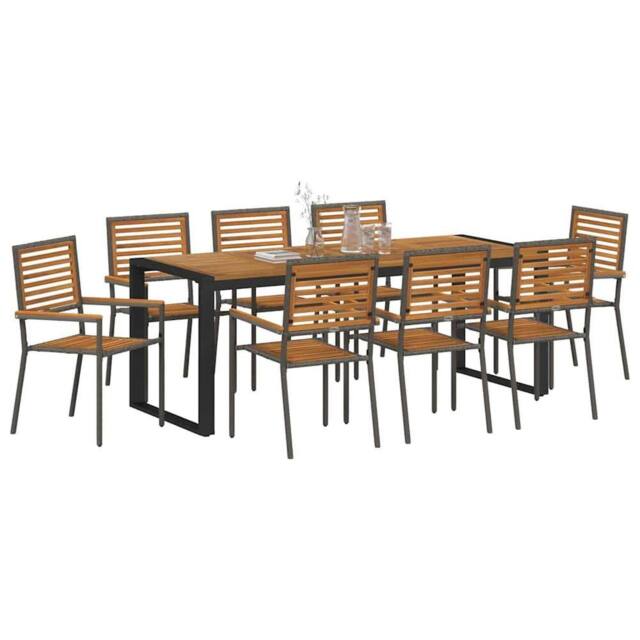 Berkfield Home Modern 9 Piece Garden Dining Set Grey Poly Rattan Acacia - image 1