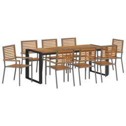 Berkfield Home Modern 9 Piece Garden Dining Set Grey Poly Rattan Acacia - thumbnail 3