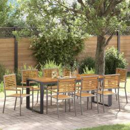 Berkfield Home Modern 9 Piece Garden Dining Set Grey Poly Rattan Acacia - thumbnail 2