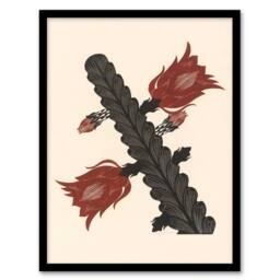 Artery8 Stylised Blooming Cactus De Mesquita Framed Wall Art Print in Beige - Size: A4 - thumbnail 1