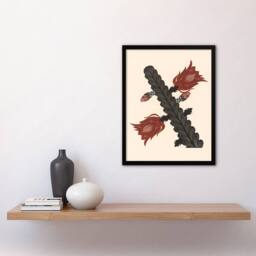 Artery8 Stylised Blooming Cactus De Mesquita Framed Wall Art Print in Beige - Size: A4 - thumbnail 4