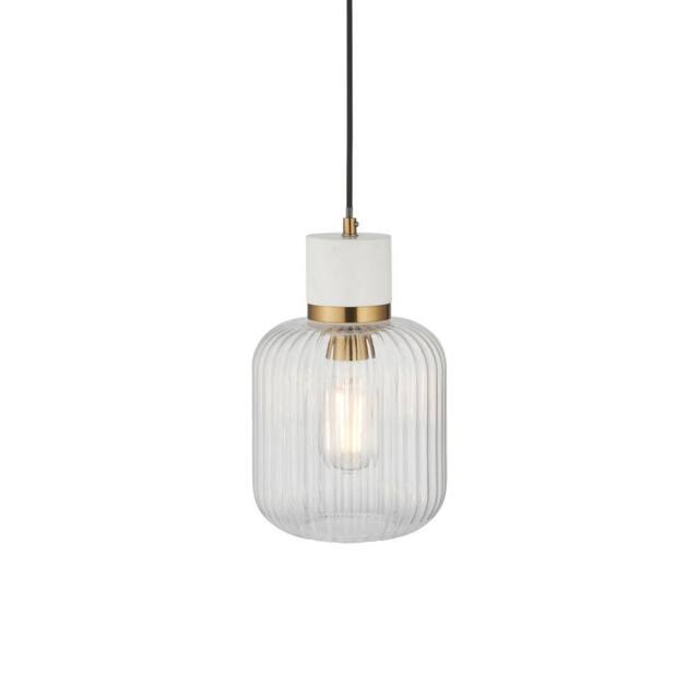 Netlighting Travi Ribbed Slim Pendant White Vintage Brass & Ribbed Glass E27 - image 1