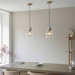Netlighting Travi Ribbed Slim Pendant White Vintage Brass & Ribbed Glass E27 - thumbnail 2