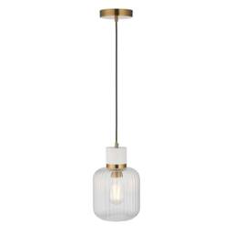 Netlighting Travi Ribbed Slim Pendant White Vintage Brass & Ribbed Glass E27 - thumbnail 6