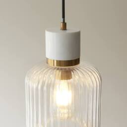 Netlighting Travi Ribbed Slim Pendant White Vintage Brass & Ribbed Glass E27 - thumbnail 3