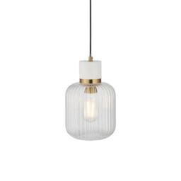 Netlighting Travi Ribbed Slim Pendant White Vintage Brass & Ribbed Glass E27 - thumbnail 1