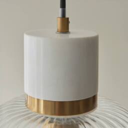 Netlighting Travi Ribbed Slim Pendant White Vintage Brass & Ribbed Glass E27 - thumbnail 5