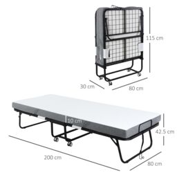 HOMCOM Folding Bed with 10cm Mattress Portable Guest Bed with Metal Frame in White - thumbnail 3
