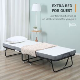 HOMCOM Folding Bed with 10cm Mattress Portable Guest Bed with Metal Frame in White - thumbnail 4