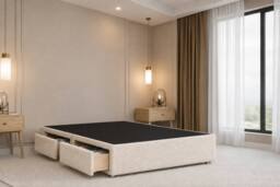 "Chester & Oakley Lunar Teddy Divan Bed Base 2 Drawers Foot-End - 26"" Headboard in Cream - Size: Super King" - thumbnail 4