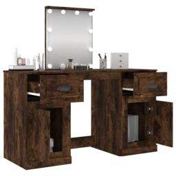 Berkfield Home Dressing Table with LED Smoked Oak 130x50x132.5 cm in Brown - thumbnail 5