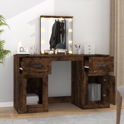 Berkfield Home Dressing Table with LED Smoked Oak 130x50x132.5 cm in Brown - thumbnail 3