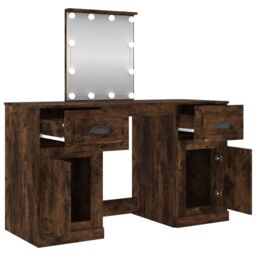 Berkfield Home Dressing Table with LED Smoked Oak 130x50x132.5 cm in Brown - thumbnail 6