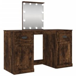 Berkfield Home Dressing Table with LED Smoked Oak 130x50x132.5 cm in Brown - thumbnail 2