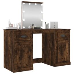 Berkfield Home Dressing Table with LED Smoked Oak 130x50x132.5 cm in Brown - thumbnail 4