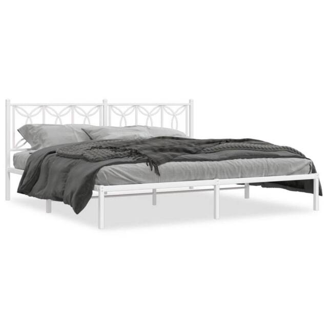 Berkfield Home Metal Bed Frame without Mattress with Headboard White 193x203cm - Size: 193x203 cm - image 1