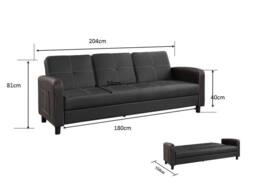 Home Detail DISCONTINUED Tampa Faux Leather Sofa Bed With Constrast Stitching & Pulldown Cupholder in True Black - thumbnail 4