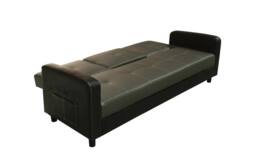Home Detail DISCONTINUED Tampa Faux Leather Sofa Bed With Constrast Stitching & Pulldown Cupholder in True Black - thumbnail 2