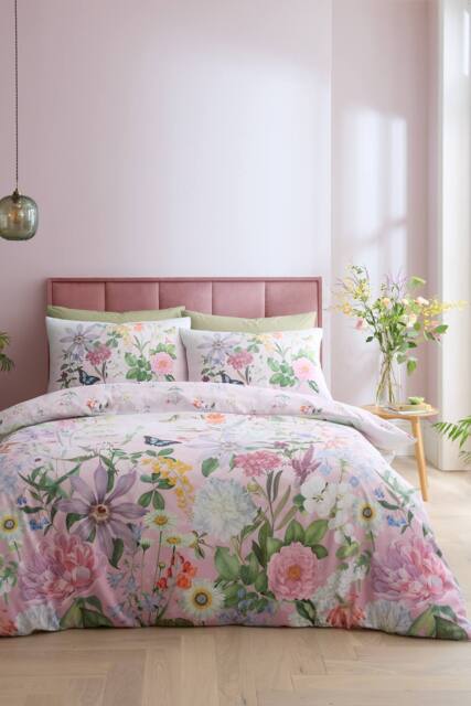 RHS x Catherine Lansfield 'Enchanted Butterfly Garden' So Soft Duvet Cover Set in Pink - Size: Double