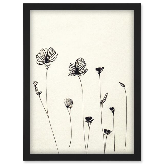 Artery8 Stylish Minimalist Flower Illustration Line Drawing With Black Ink Artwork Framed Wall Art Print A4 - image 1