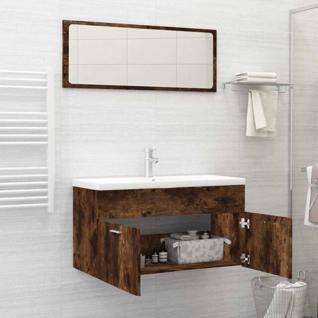 Berkfield Home Practical 2 Piece Bathroom Furniture Set Smoked Oak Engineered Wood in Brown - image 1