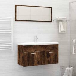 Berkfield Home Practical 2 Piece Bathroom Furniture Set Smoked Oak Engineered Wood in Brown - thumbnail 2