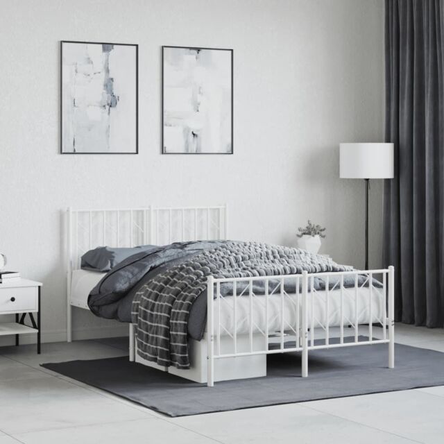 Berkfield Home Metal Bed Frame without Mattress with Footboard¬†White 120x200cm in White - Size: Small Double - image 1