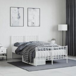 Berkfield Home Metal Bed Frame without Mattress with Footboard¬†White 120x200cm in White - Size: Small Double - thumbnail 1