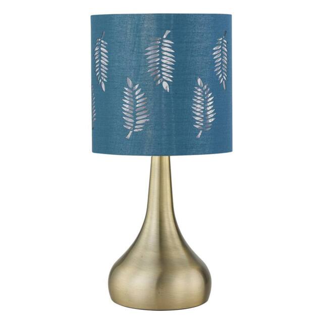 First Choice Lighting Romana - Antique Brass Touch Operated Table Lamp with Teal Fern Shade in Bronze - image 1