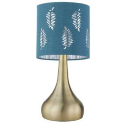 First Choice Lighting Romana - Antique Brass Touch Operated Table Lamp with Teal Fern Shade in Bronze - thumbnail 2