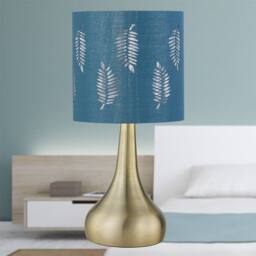 First Choice Lighting Romana - Antique Brass Touch Operated Table Lamp with Teal Fern Shade in Bronze - thumbnail 4