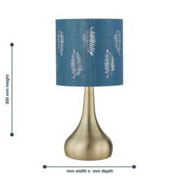 First Choice Lighting Romana - Antique Brass Touch Operated Table Lamp with Teal Fern Shade in Bronze - thumbnail 5