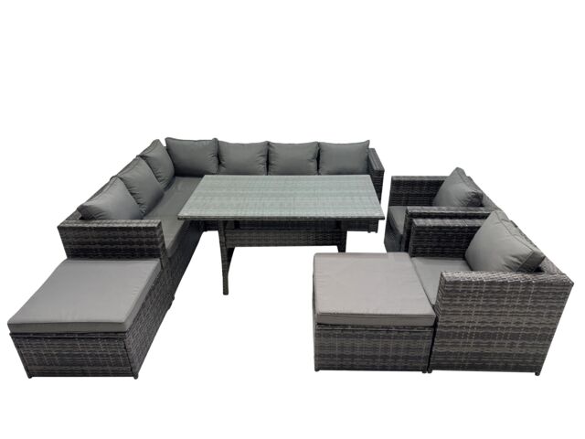 Fimous Outdoor PE Rattan Sofa Set with with 2 Big Stool in Dark Grey - image 1